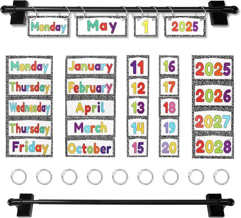 haffy Magnetic Rod Composition Notebooks Flip Calendar for Classroom Bulletin Board 57 pcs Lamination Cards Colorful Pastel Flip Calendar Adjustable Magnetic Rod (Composition) - Image 1